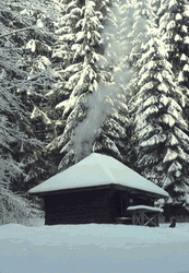 Winter Cabin Smoke GIF