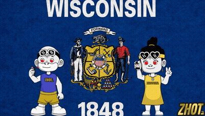 Wisconsin Flag With Monkey And Girl GIF