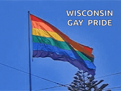 Wisconsin Gay Pride Poster With Rainbow Flag GIF