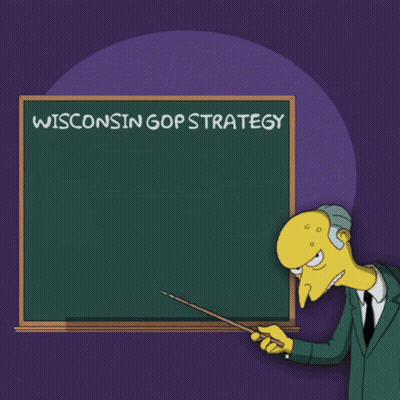 Wisconsin GOP Strategy On Blackboard With Cartoon Pointing GIF