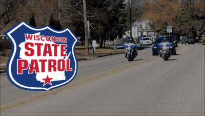 Wisconsin State Patrol Sign With Motorcycles GIF