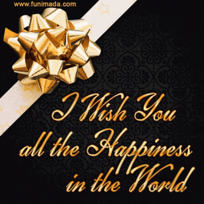 Wish You Happiness Card With Gold Bow GIF