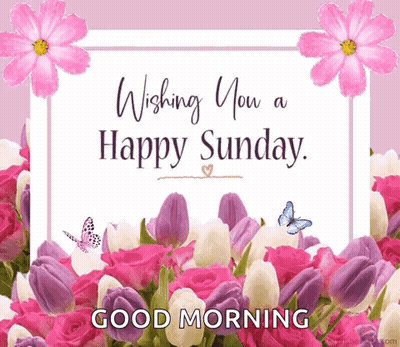 Wishing You A Happy Sunday Card With Flowers And Butterflies GIF