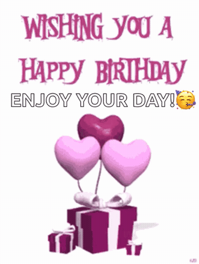 Wishing You Happy Birthday Greeting Card With Hearts And Gifts GIF