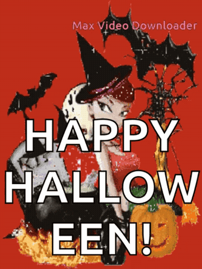 Witch And Pumpkin Saying Happy Halloween GIF