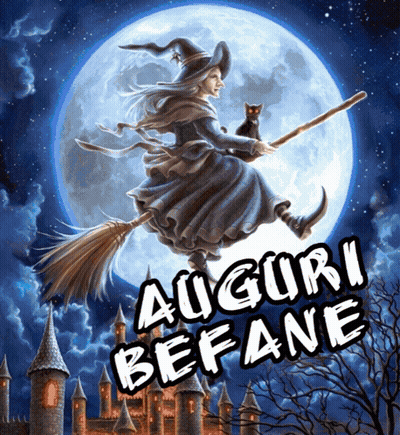 Witch Flying Broom Full Moon GIF