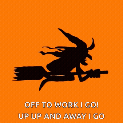 Witch Flying Broom Off To Work GIF