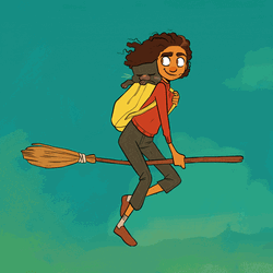 Witch Flying Broom With Cat GIF