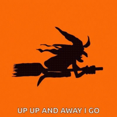 Witch Flying On Broom Up Up And Away GIF
