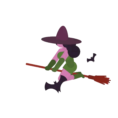 Witch Flying On Broom With Bats Sticker