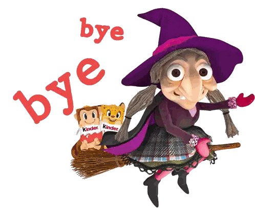 Witch Flying On Broom With Kinder Chocolates Sticker