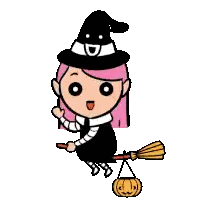 Witch Flying On Broom With Pumpkin Sticker
