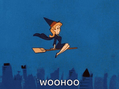 Witch Flying On Broom Woohoo GIF