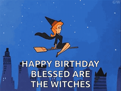 Witch Flying On Broomstick Happy Birthday Blessed Are The Witches GIF