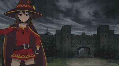 Witch Girl Holding Wand By Castle GIF