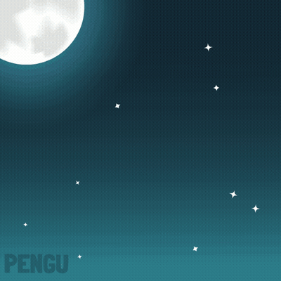 Witch Hat Penguin Flying On Broom At Night GIF