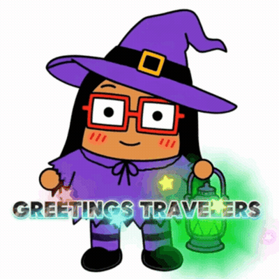 Witch Holding Lantern Greetings Travelers GIF