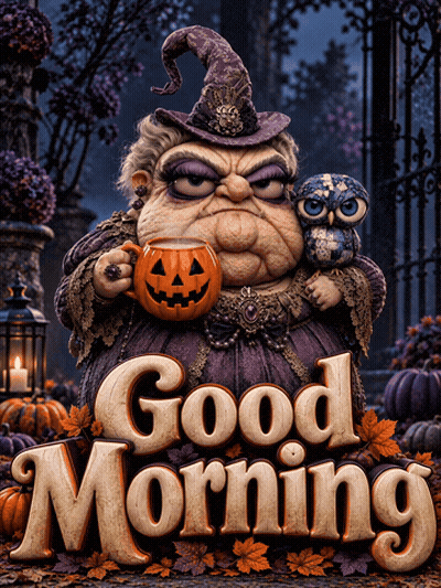 Witch Holding Pumpkin Saying Good Morning