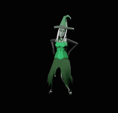 Witch In Green Outfit And Hat In Darkness GIF