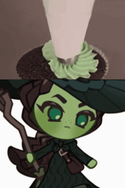 Witch Next To Cupcake With Green Frosting GIF