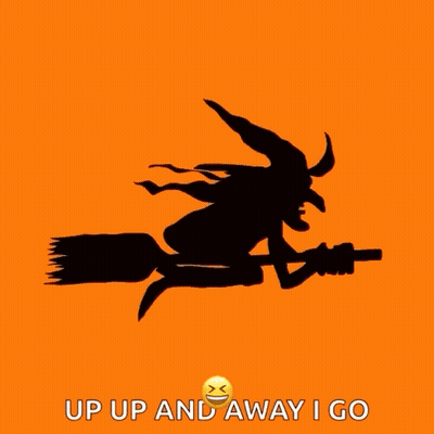 Witch On Broom Up Up And Away I Go GIF