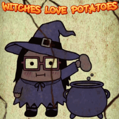Witch Pouring Potatoes Into Cauldron Witches Love Potatoes GIF