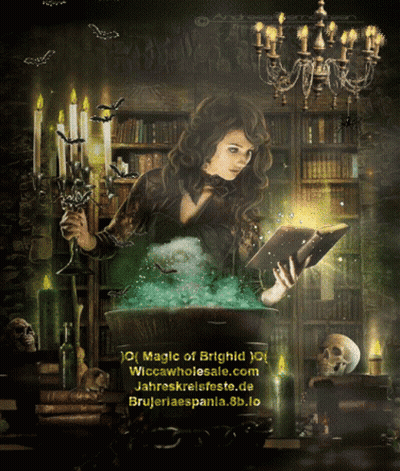Witch Reading Book In Cauldron GIF