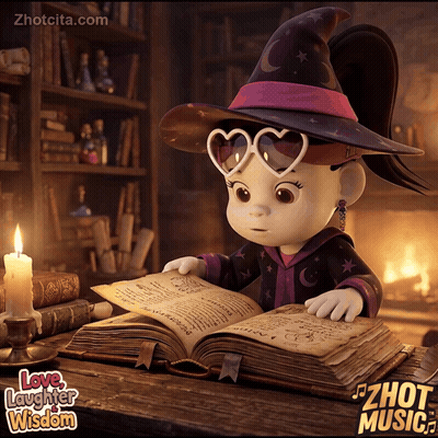 Bruja leyendo libro amor risa sabiduría GIF