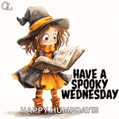 Witch Reading Book Saying Have a Spooky Wednesday