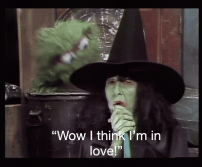 Witch Saying Wow In Love Beside Green Monster GIF