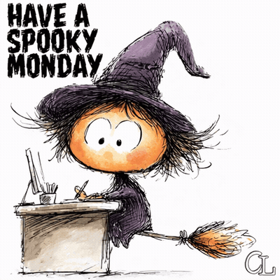 Witch Sitting At Desk Have A Spooky Monday GIF