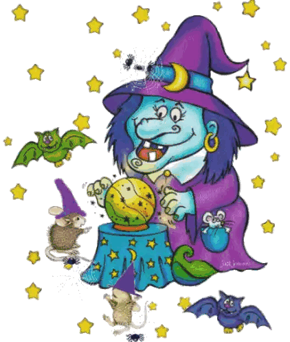 Witch Sitting On Table Surrounded By Bats And Mice Sticker