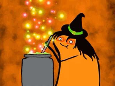Witch Stirring Cauldron With Wand GIF