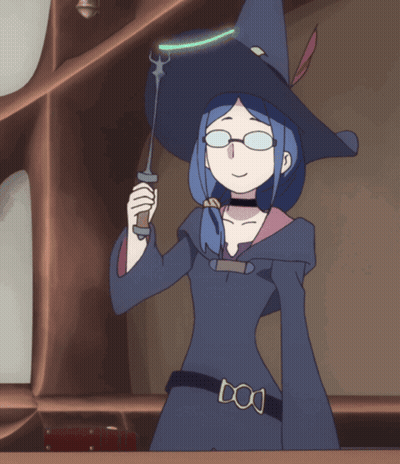 Witch With Blue Hair Holding Wand GIF