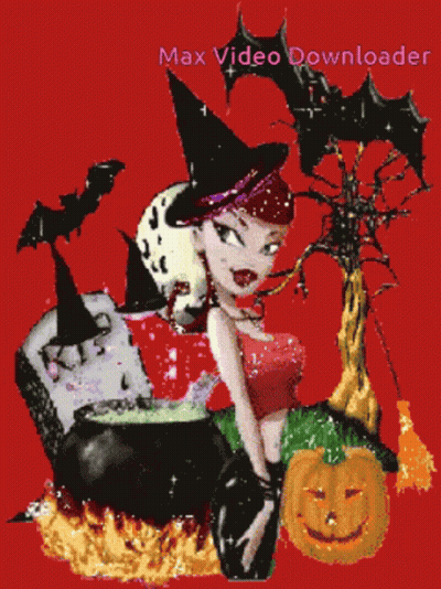 Witch With Cauldron And Pumpkin Max Video Downloader GIF