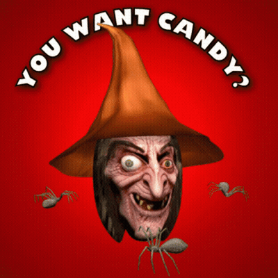 Witch With Spiders Saying You Want Candy GIF