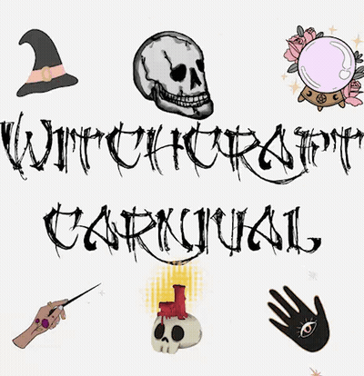 Witchcraft Carnival Poster With Skull Witch Hat Crystal Ball Hand GIF