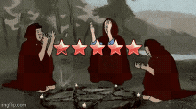 Witches Sitting Around Pentagram With Five Stars GIF