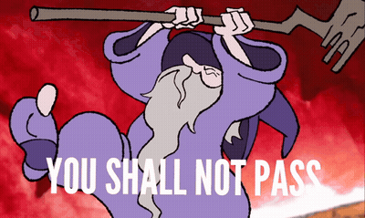 Wizard Holding Stick Saying You Shall Not Pass GIF