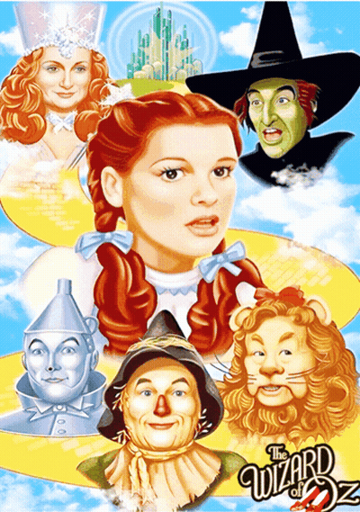 Wizard Of Oz Poster With Scarecrow Lion And Wizard GIF
