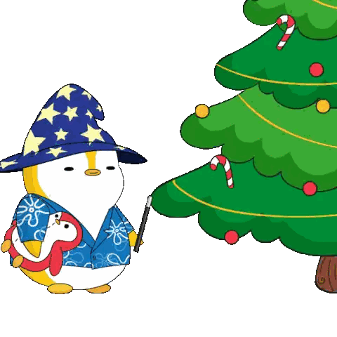 Wizard Penguin Holding Wand Christmas Tree Sticker