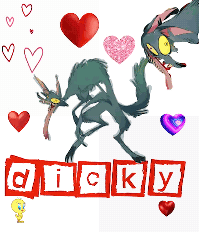 Wolf And Rabbit With Word Dicky In Red Blocks GIF