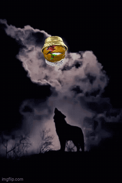 Wolf Howling At Moon With Flying Hamburger GIF