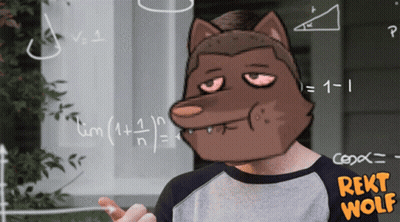 Wolf Mask Man At Chalkboard With Equations GIF