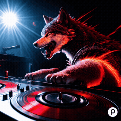 Wolf On Turntable With Letter P GIF