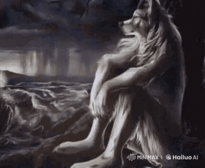 Wolf Sitting On Rock Saying Minimax GIF