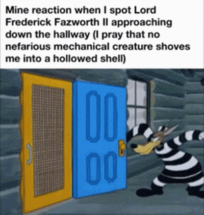 Wolf Standing In Front Of Blue Door Saying 00 GIF