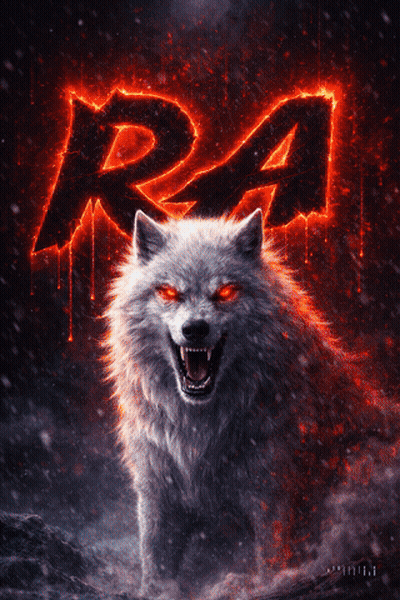 Wolf With Red Eyes Standing In Front Of Word Ra GIF