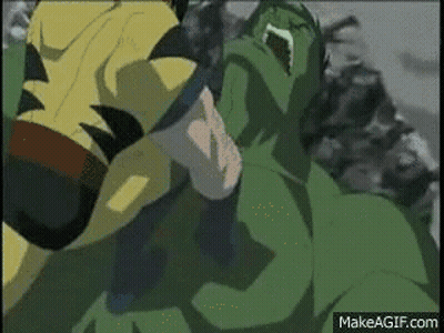 Wolverine Fighting Hulk GIF
