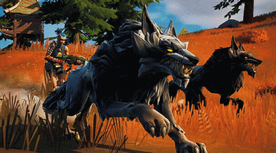 Wolves Running In Field With Man GIF
